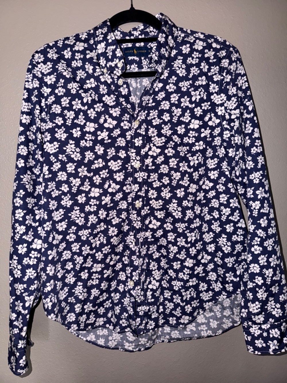 Ralph Lauren Navy Blue and White Floral Button-Down Shirt